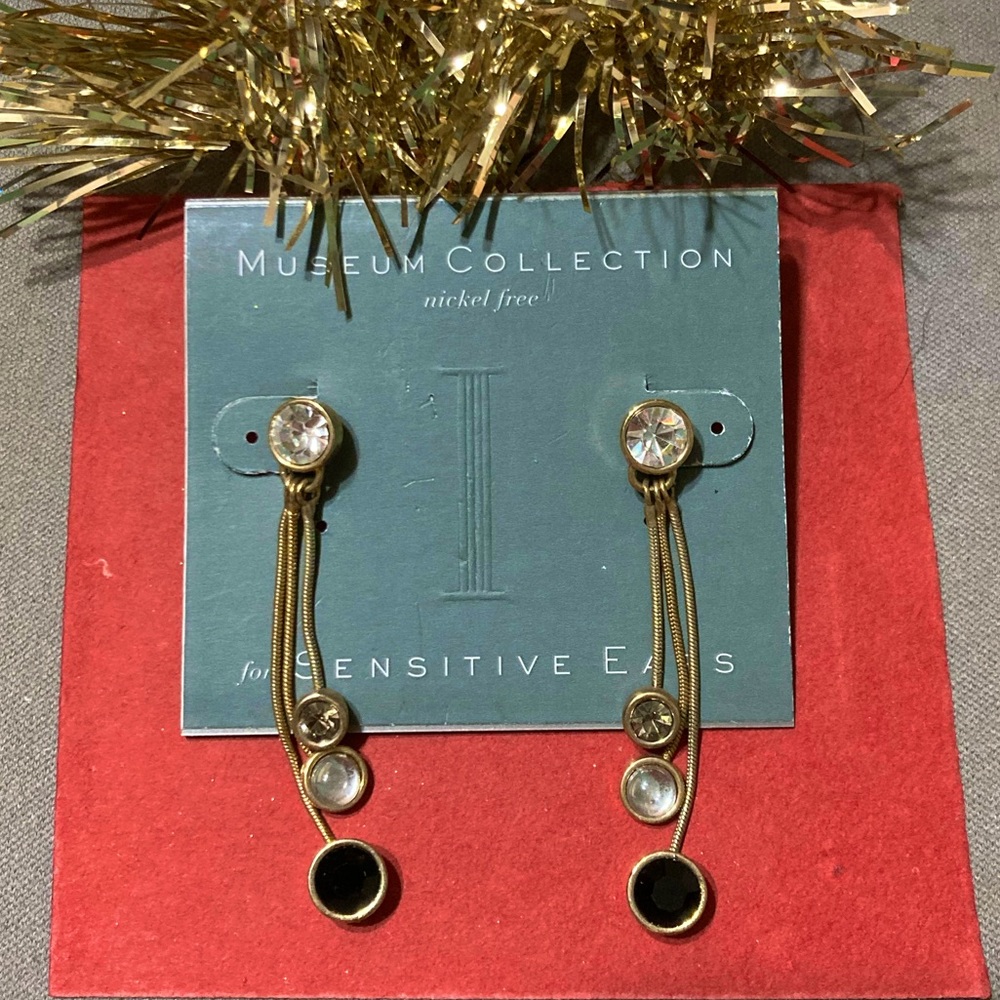 Museum Collection Nickel Free CZ Dangle Drop post earrings 2.25" NEW!